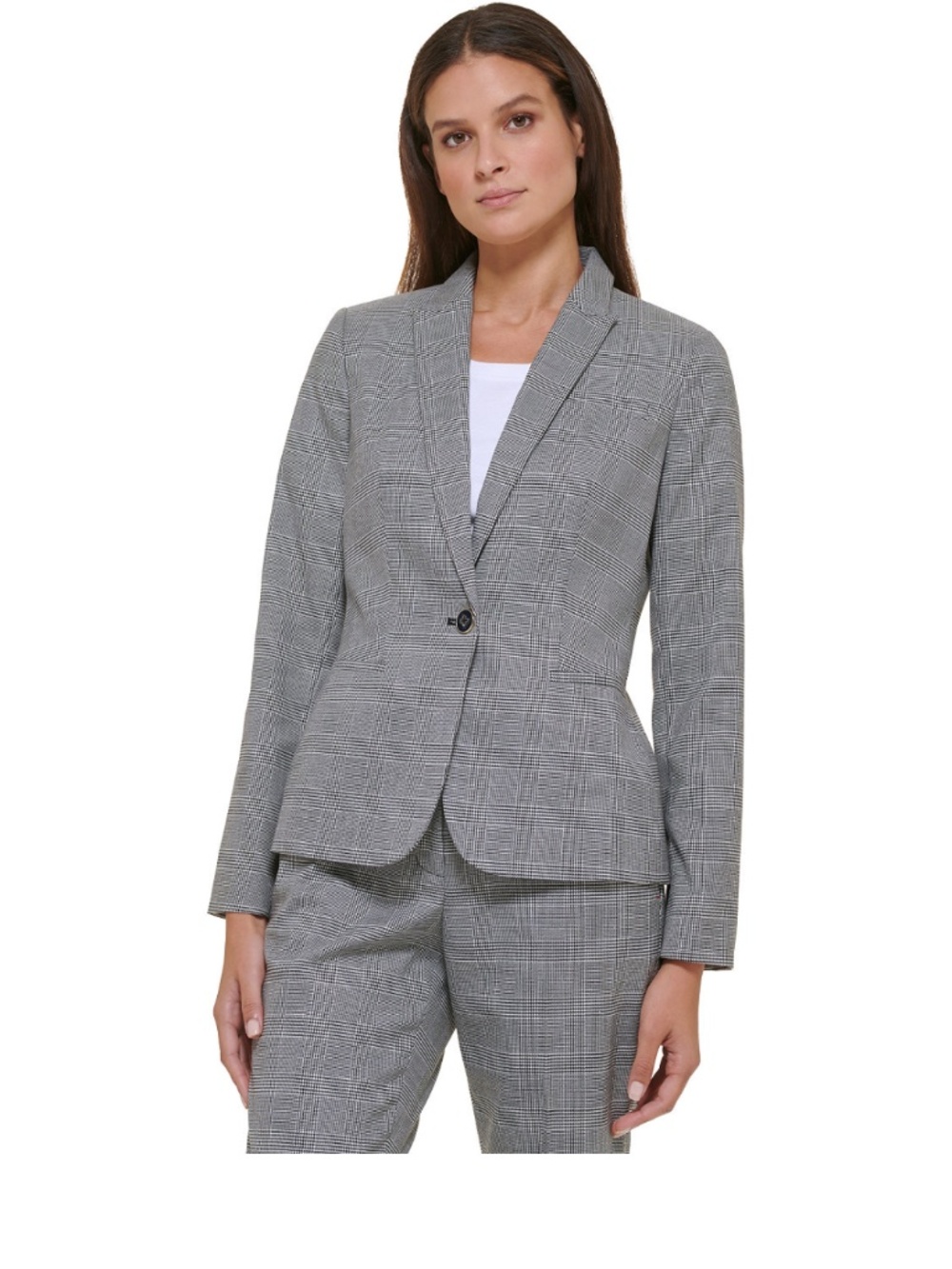 NWT Tommy Hilfiger Glen Plaid Blazer Size 2 ✨ Single Button Career Chic Black Fo